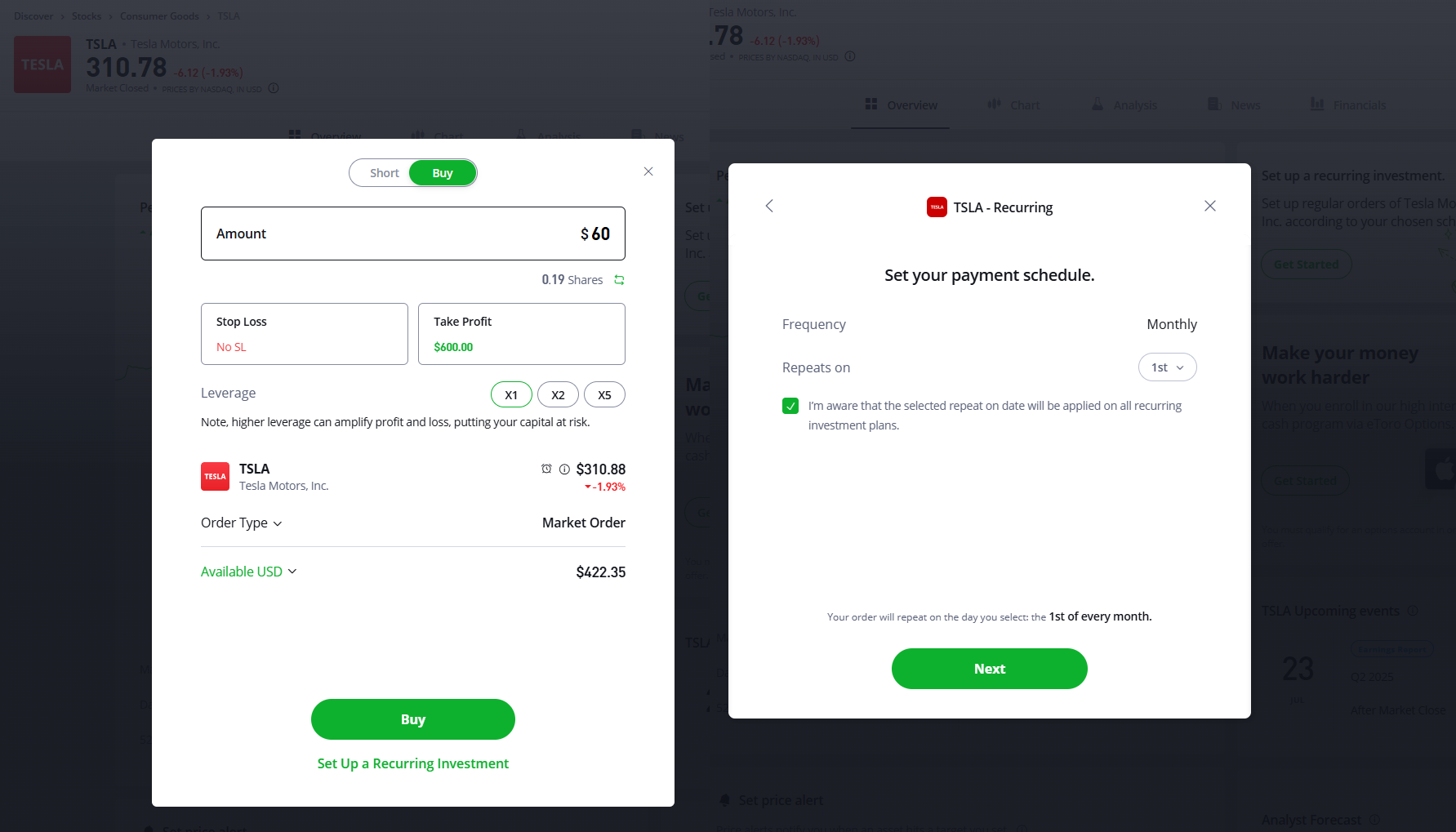 eToro Recurring Orders