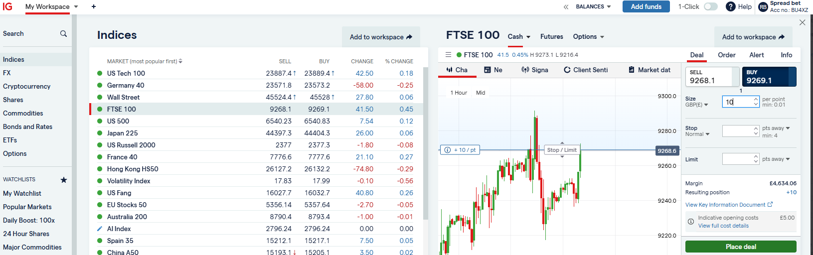 IG FTSE 100 Trading Screenshot