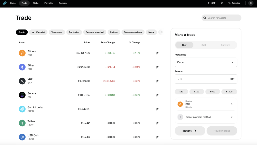 Gemini Crypto Prices