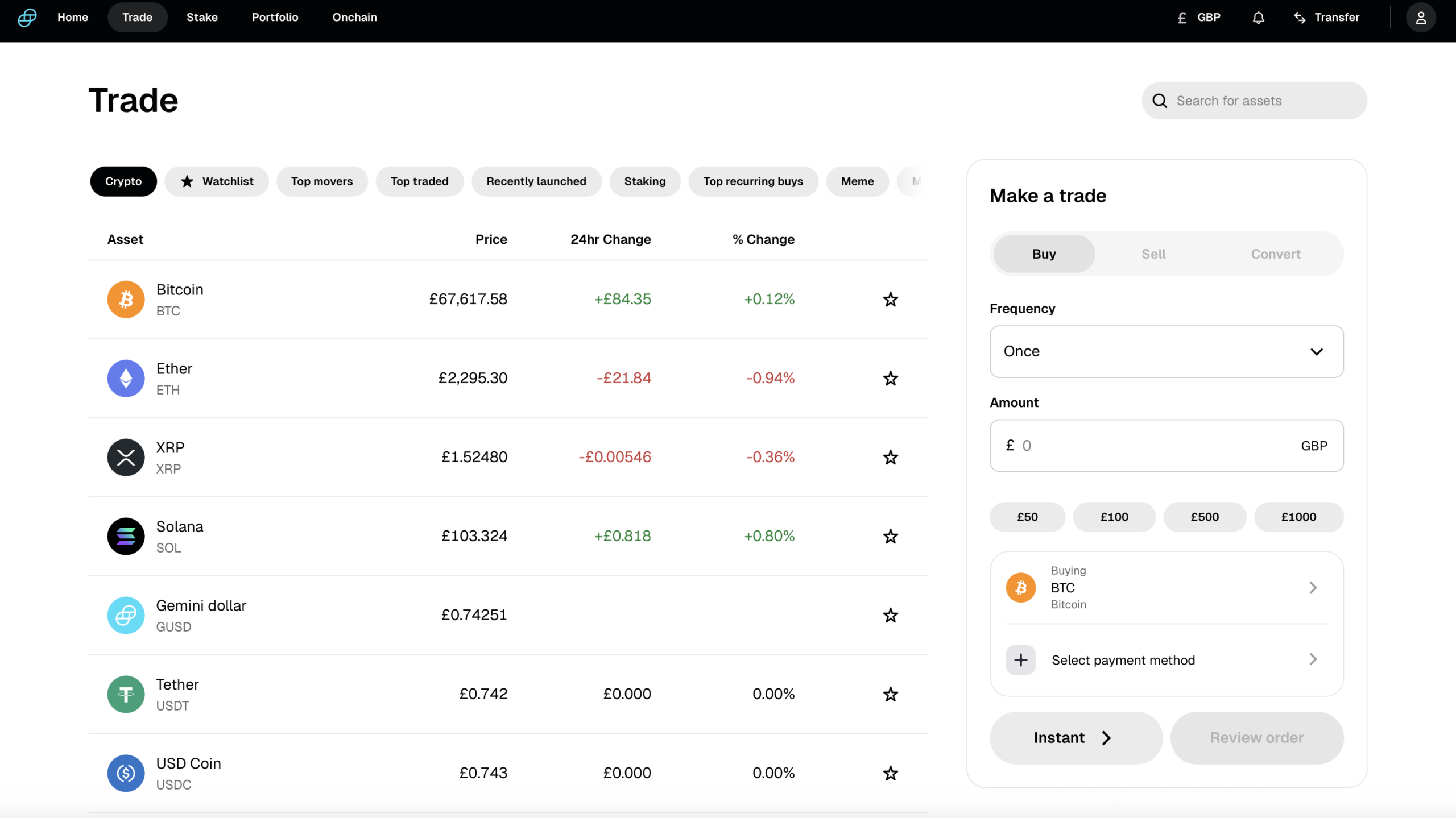 Gemini Crypto Prices